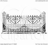 Iron Gate Wrought Clipart Vintage Ornate Illustration Royalty Prawny Vector sketch template