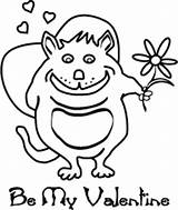 Valentine Cat Coloring Pages Valentines Printable Monster Cats Teddy Bear sketch template