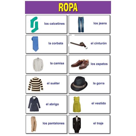 spanish clothes educational laminated chart