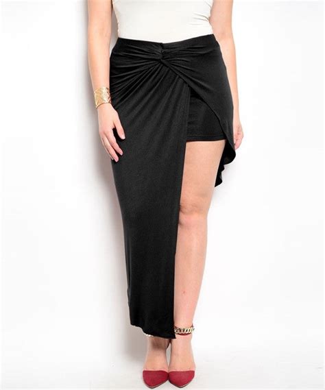 Plus Size Asymmetric Hem Wrap Skirt In Black Glamour Amour