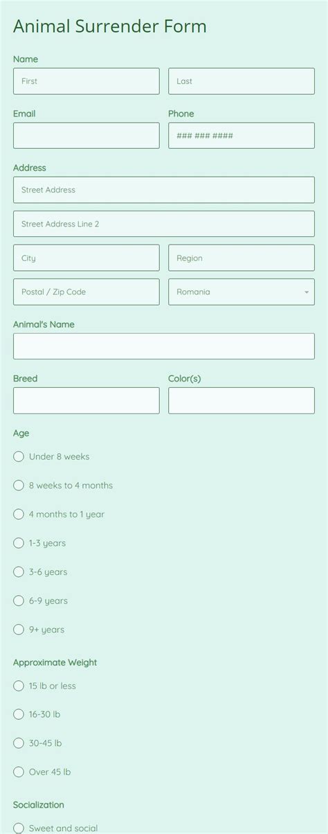 animal identification application form template