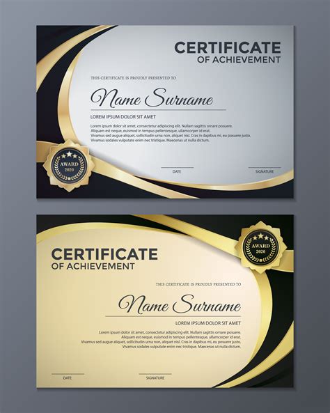 certificate  achievement template set background  gold badge