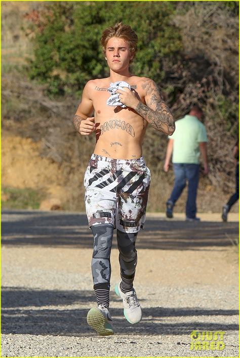 justin bieber goes shirtless for afternoon jog photo