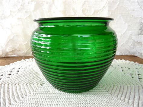 Dark Green Glass Vase Or Planter