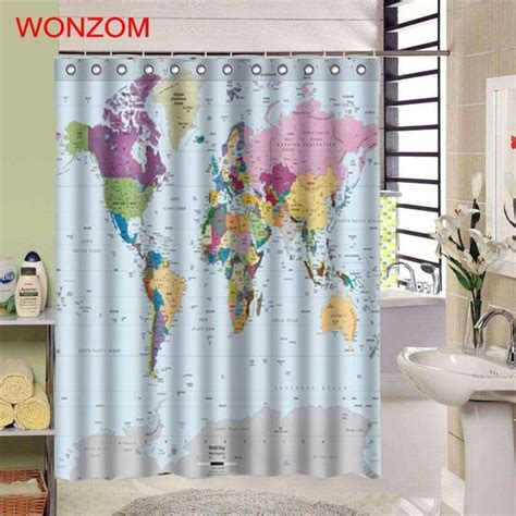 wonzom 1pcs world map waterproof shower curtain bathroom decor national