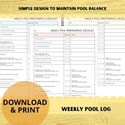 weekly pool maintenance checklist pool balance journal pool chemical