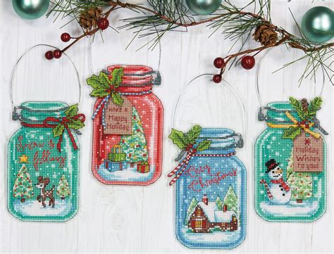 dimensions counted cross stitch kit  christmas jar ornaments