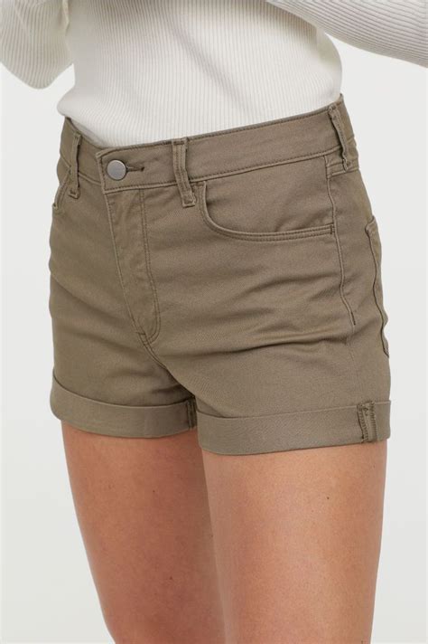 denim shorts light khaki green ladies hm    womens khaki shorts khaki shorts