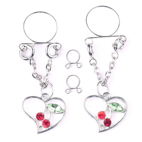a pair new fashion stainless steel heart cherry non pierced clip on