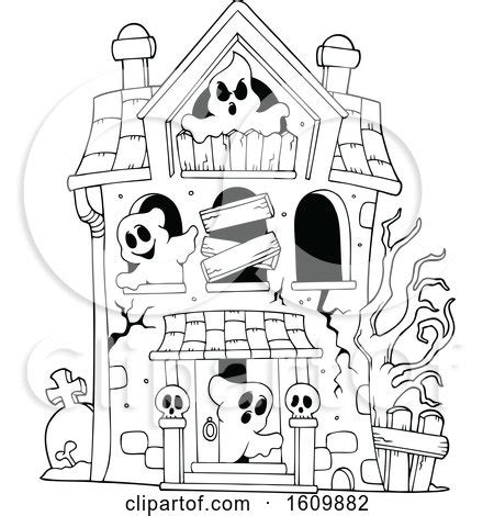 black  white haunted house  ghosts posters art prints