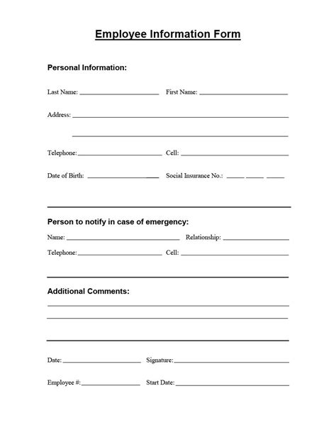printable employee information forms personnel information sheets emergency contact form
