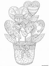 Fleurs Zentangle Coloriage Forme Adulte Coeurs Adult sketch template