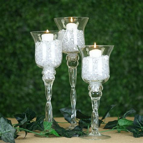 Set Of 3 Hurricane Long Stem Glass Vase Candle Holder Set 12 14