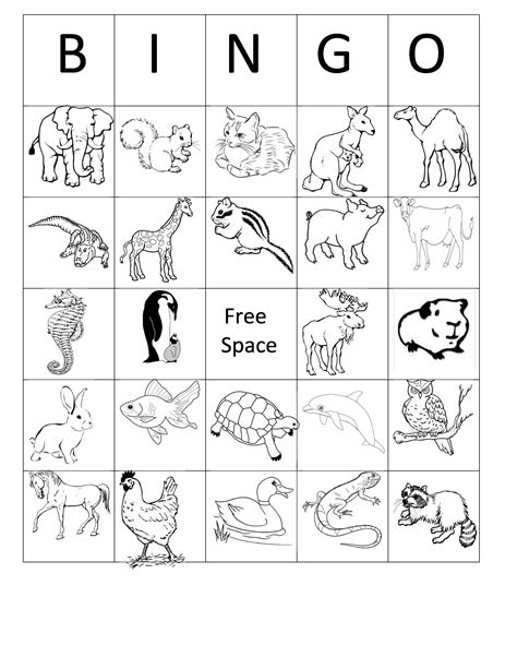 animal bingo printable