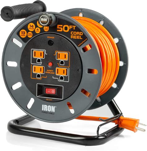 ft extension cord reel   electrical power outlets  sjtw heavy duty orange cable