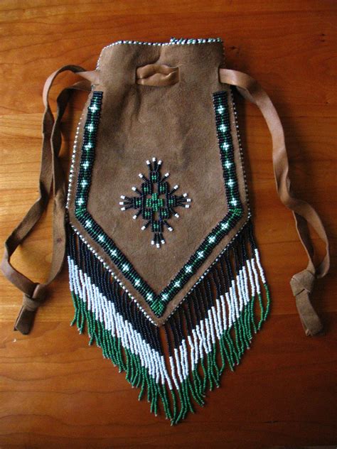 Vintage Suede Fringe Beaded Native American Pouch Purse Etsy Native