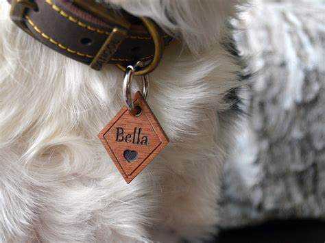 diamond pet tag engraved wooden dog tag yewleaf wishes