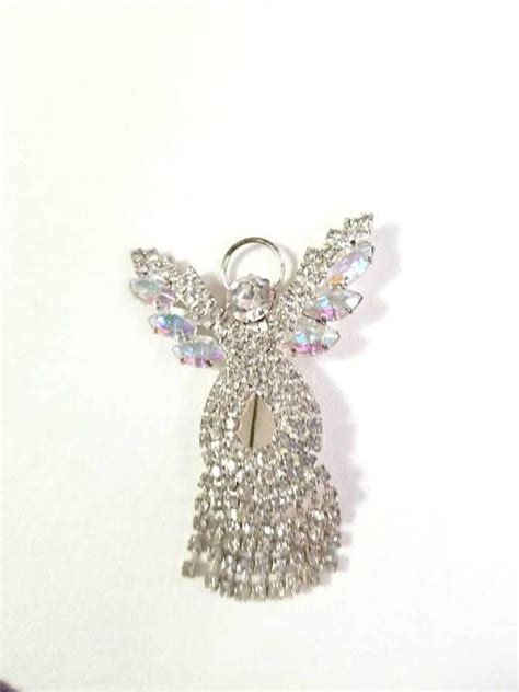 stunning rhinestone prong set angel brooch etsy angel