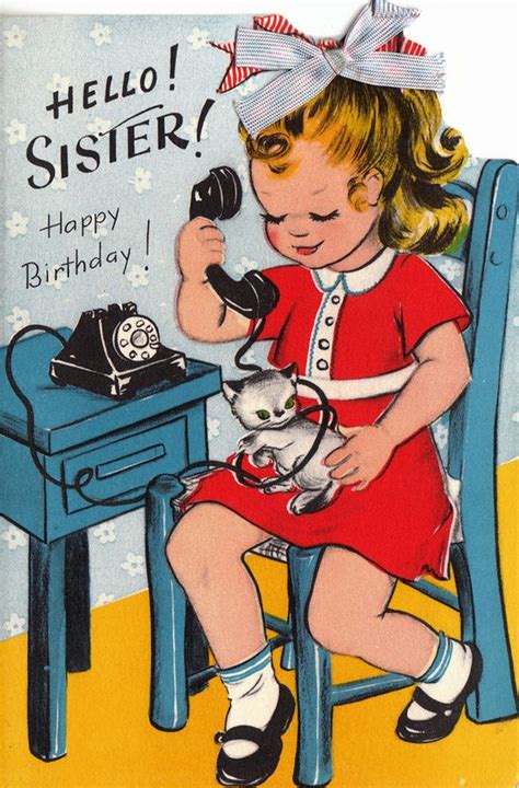 Vintage 1950s Hello Sister Happy Birthday Greetings Card