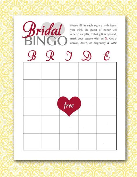 bridal bingo printable  bridal bingo bingo  bridal shower