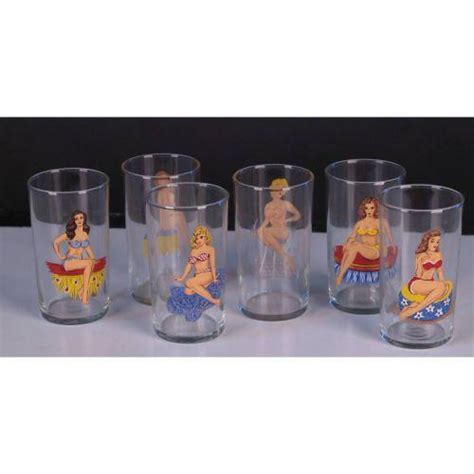 pin up girl nudie drinking glasses set of 6