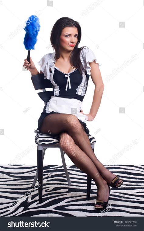 sexy french maid relaxing zebra chair ภาพสต็อก 1279227298 shutterstock