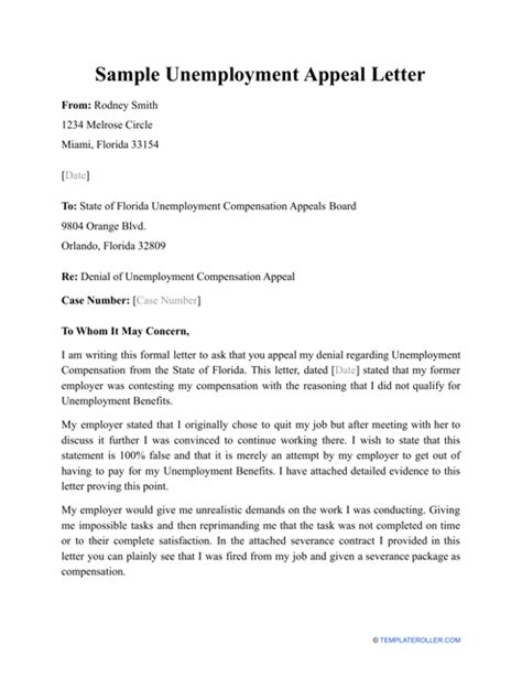 unemployment appeal letter templates  samples