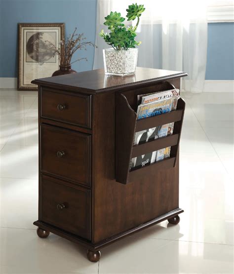 furniture  america zenners dark walnut side table  storage cabinet  drawer