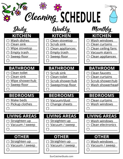 printable cleaning schedule spring daily weekly checklists diy