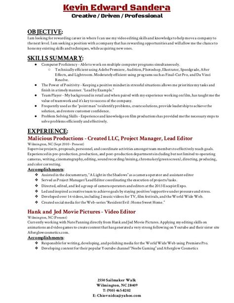 video editing resume