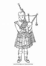 Scottish Colouring Piper Bagpipes Glasgow Kilt sketch template