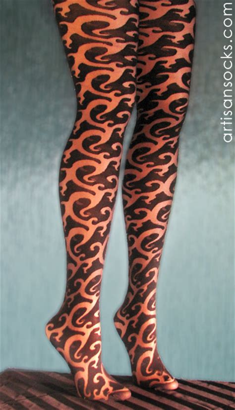 women s hosiery tattoo tights with black swirl design