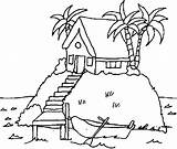 Coloring Island House Pages Beach Isolated Small Na Drawings Ilha Divyajanani Palm Tree Casinha sketch template