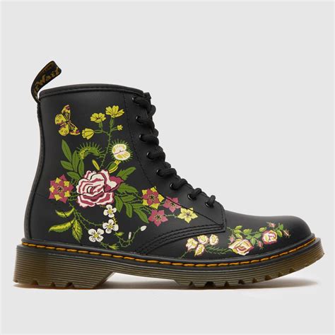 dr martens black  floral girls junior boots shoefreak