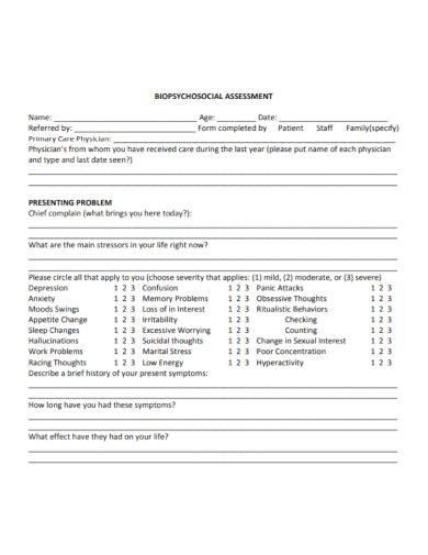 biopsychosocial assessment form samples adolescent