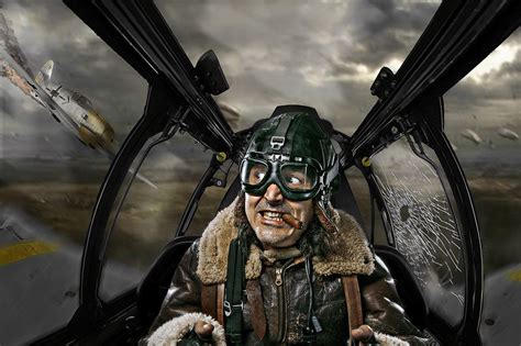 creative portrait composite representing wwii pilot  cockpit london headshots  portrait