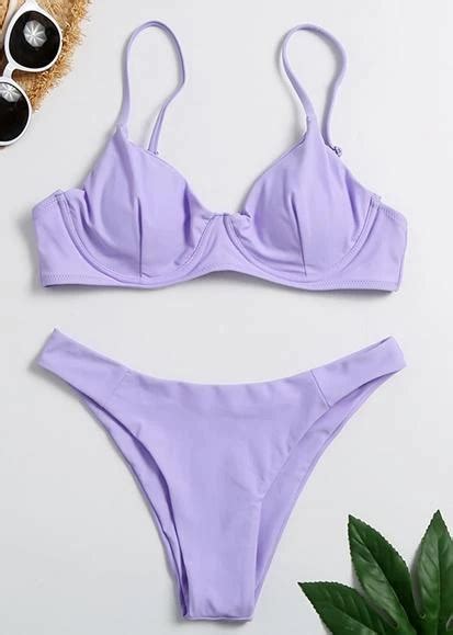 Women Cute Purple Spaghetti Straps Push Up Bikini Swimwear In 2020