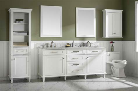double sink vanity cabinet white finish  carrara white top