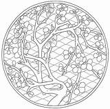 Coloring Pages Japanese Garden Cherry Blossom Chinese Mandala China Adult Asian Adults Coloriage Blossoms Chine Mandalas Stress Anti Dark Blue sketch template