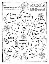 Winter Preschool Kindergarten Color Words Worksheets Theme Literacy Activities Math Kids School Fun Printable Print Activity Mitten Matching Classroom Language sketch template