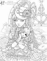 Steampunk Coloring Drawing Girl sketch template
