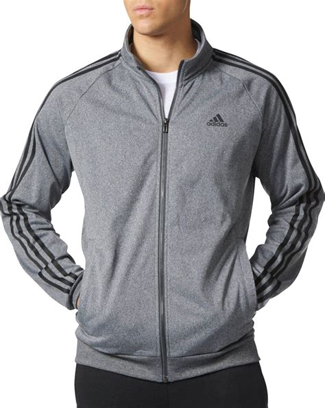 adidas synthetic essentials  stripes track jacket  gray  men lyst