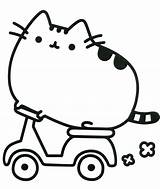 Pusheen Coloring Pages Cat Kids Motorbike sketch template