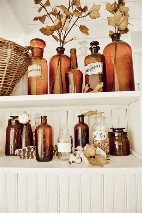 amber bottles cotton fall decor   liz marie blog