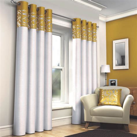 mustard eyelet curtain pairs yellow ochre ring top lined ready