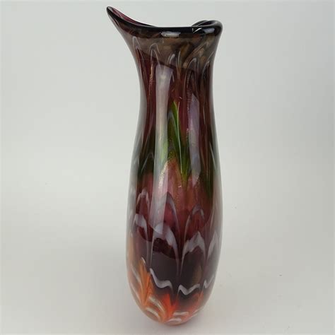 Vintage Art Glass Vase Possibly Murano Multi Colored With Metallic