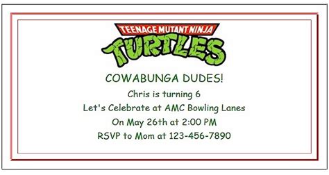 teenage mutant ninja turtle party ideas with invitations