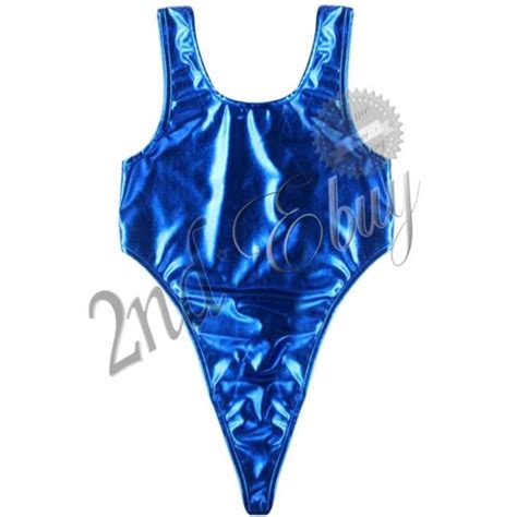 women one piece shiny wet look swimsuit high cut thong leotard swimwear