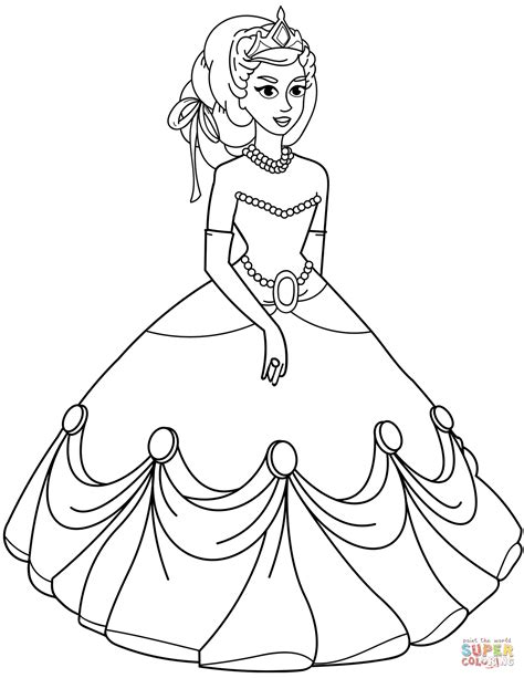 princess  ball gown dress coloring page  printable coloring page