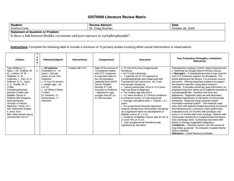 literature review table template    excel  manage